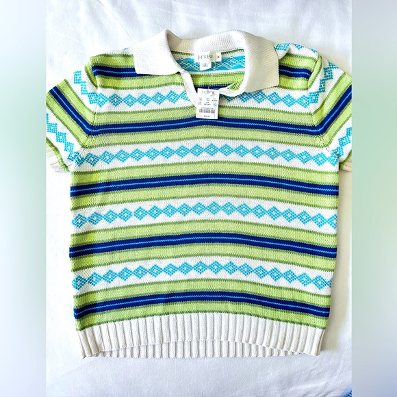 J. Crew Sweaters - J. Crew White, Green & Blue Striped Polo Sweater Top with tags